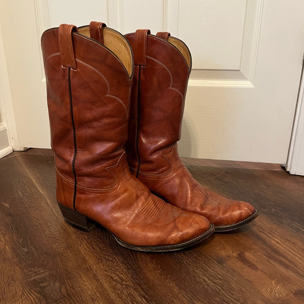 Tony Lama Vintage Brown Marbled Leather Cowboy Western Boots Brown Mens 13.5D